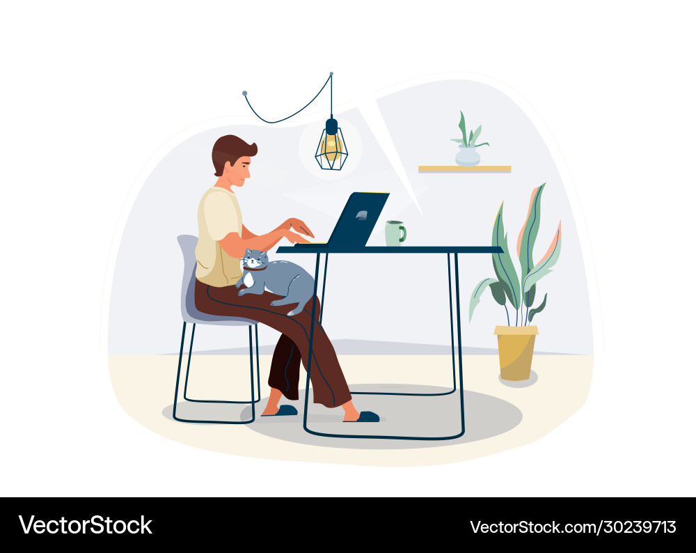 Man Working From Home with Cat vector image