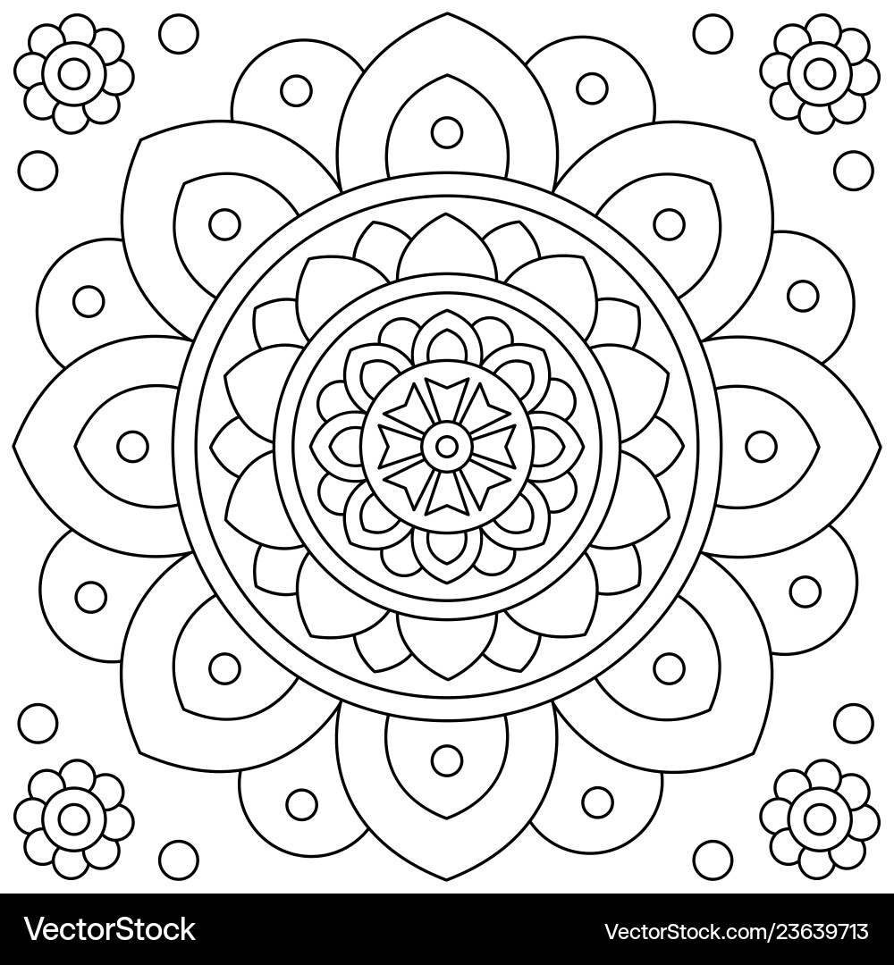 Mandala flower coloring page black and white vector image