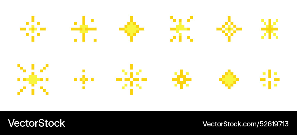 Pixel star retro 8 bit sparkle set shiny game Pixel star retro 8 bit sparkle set shiny game vector image