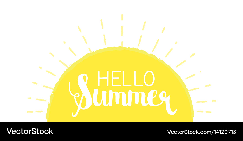 Sun rays background with hello summer letters vector image