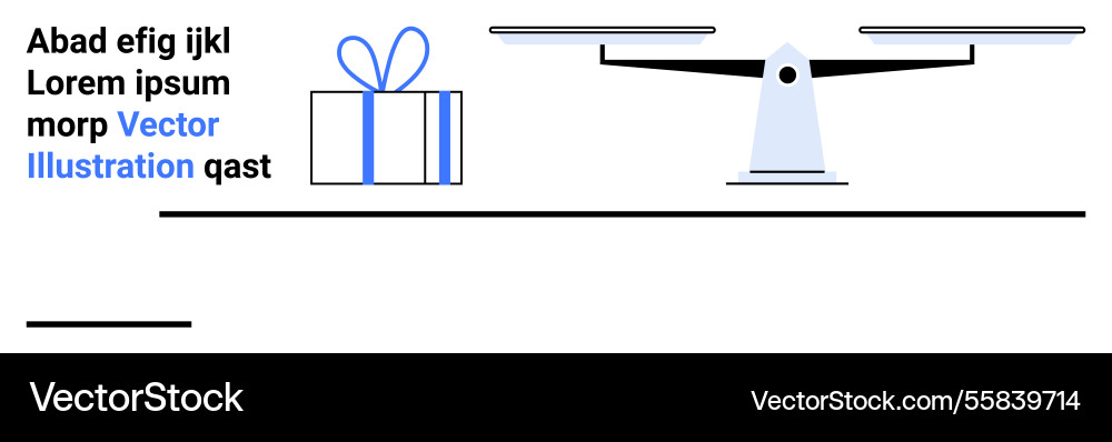 Balanced scale with a gift box and random text Balanced scale with a gift box and random text Vector Image