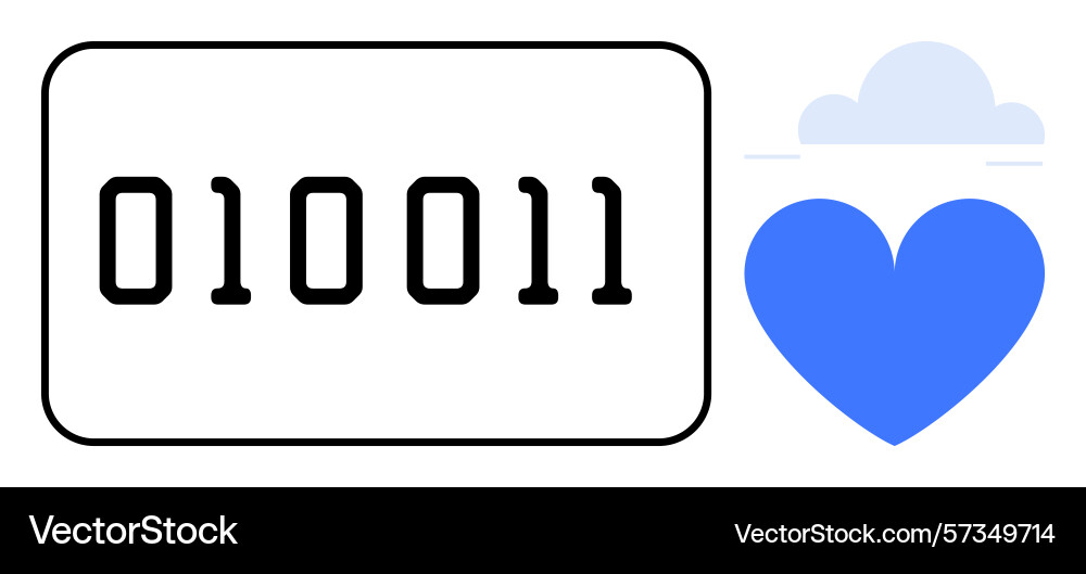 Binary code with a heart symbol and cloud Binary code with a heart symbol and cloud vector image