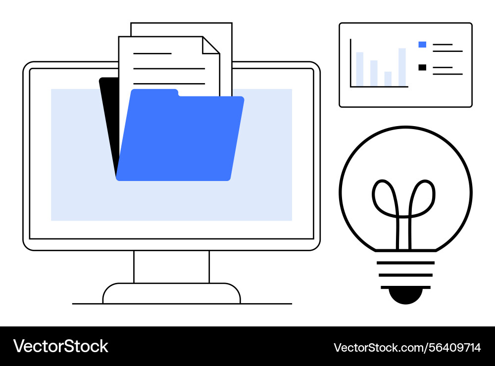 Digital file organization with folder on computer Digital file organization with folder on computer vector image