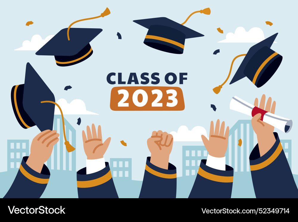 Flat background for class of 2023 graduation vector image