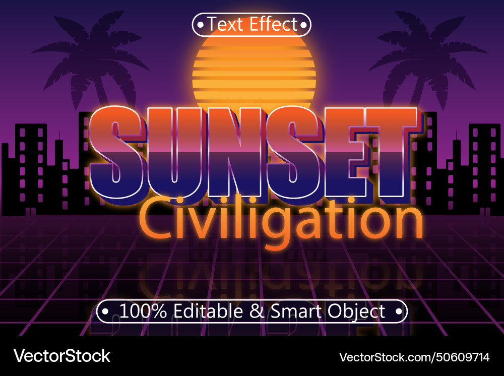 Sunset editable text effect 3 dimension emboss Vector Image