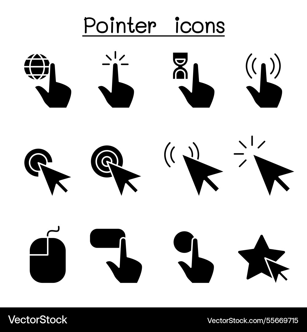 Cursor pointer click arrow finger icon set Cursor pointer click arrow finger icon set vector image