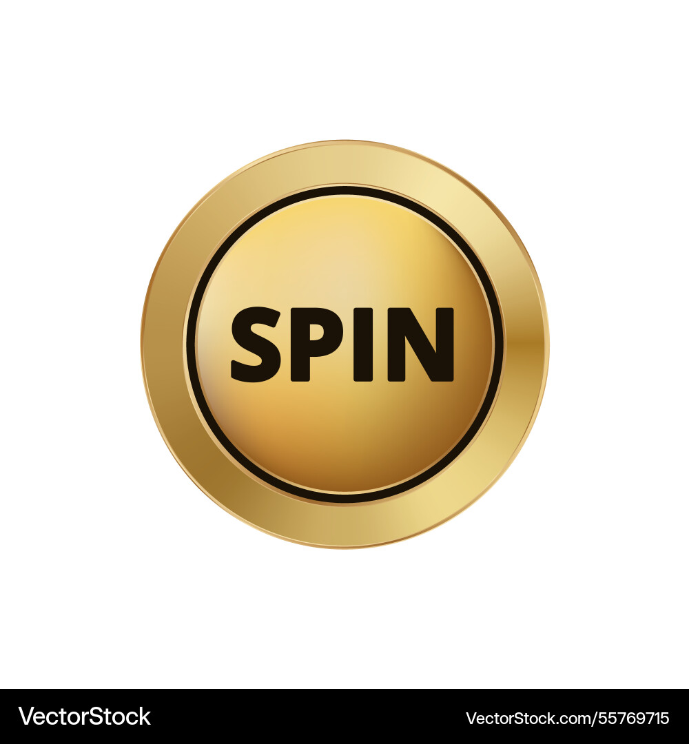 Golden button with spin text for quick vector image