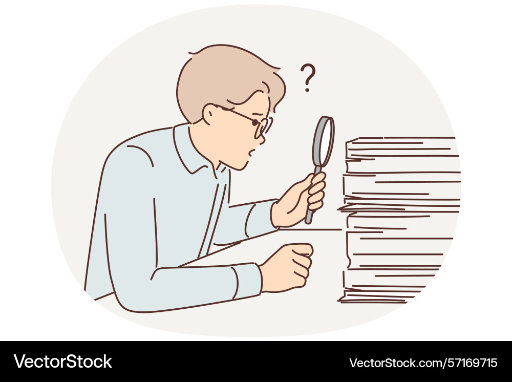 Man auditor looking for errors in financial Man auditor looking for errors in financial Vector Image