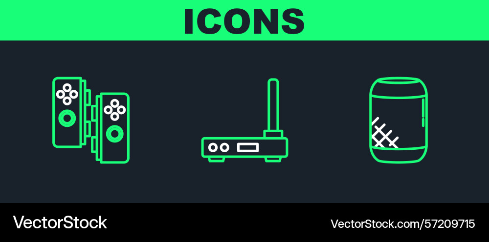 Set line voice assistant gamepad and router Set line voice assistant gamepad and router vector image