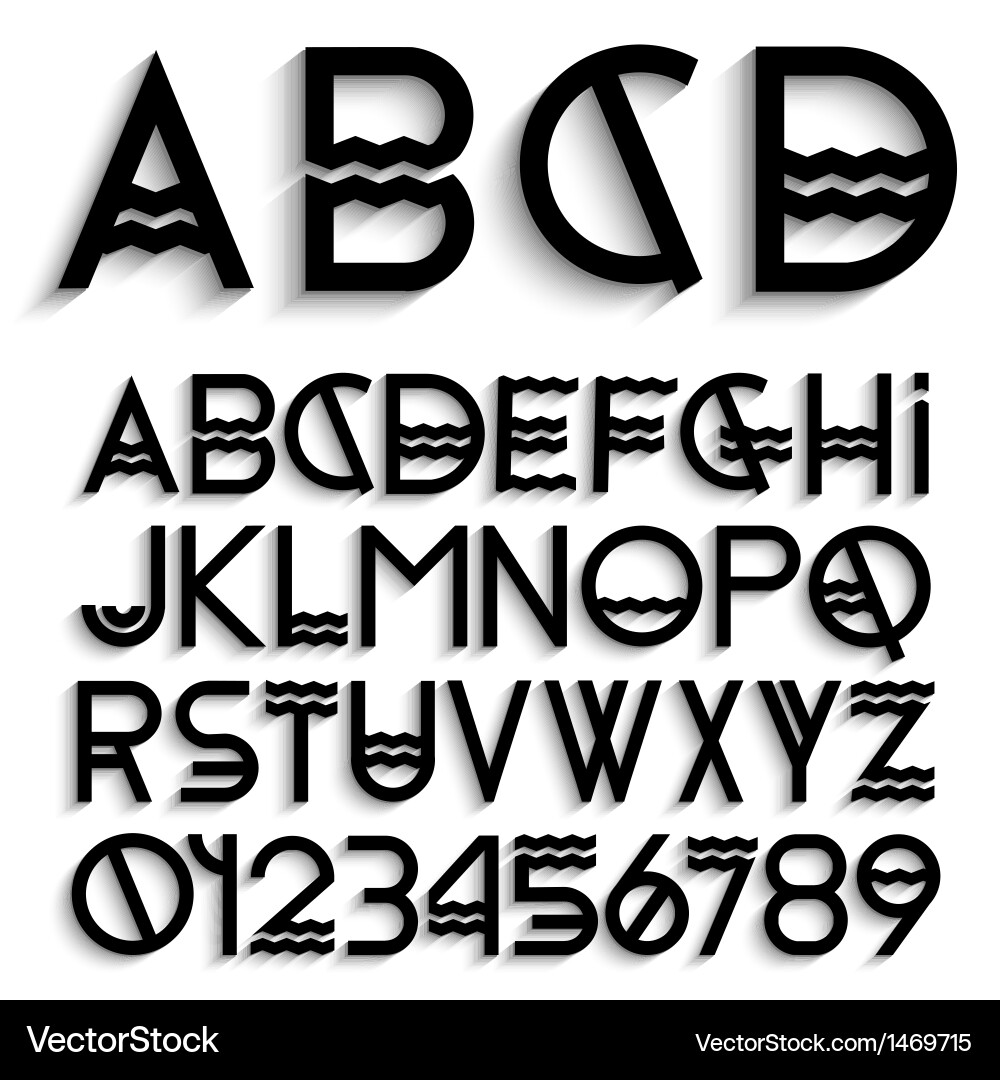 Shadowed Alphabet Set with Numbers vector image
