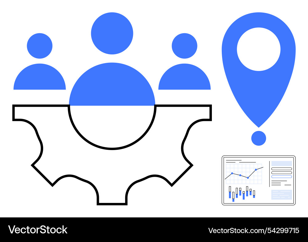 Team collaboration and analytics with location pin Team collaboration and analytics with location pin vector image