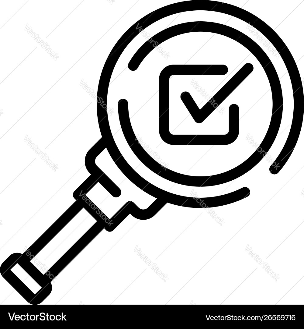 Check box and magnifier icon outline style Vector Image