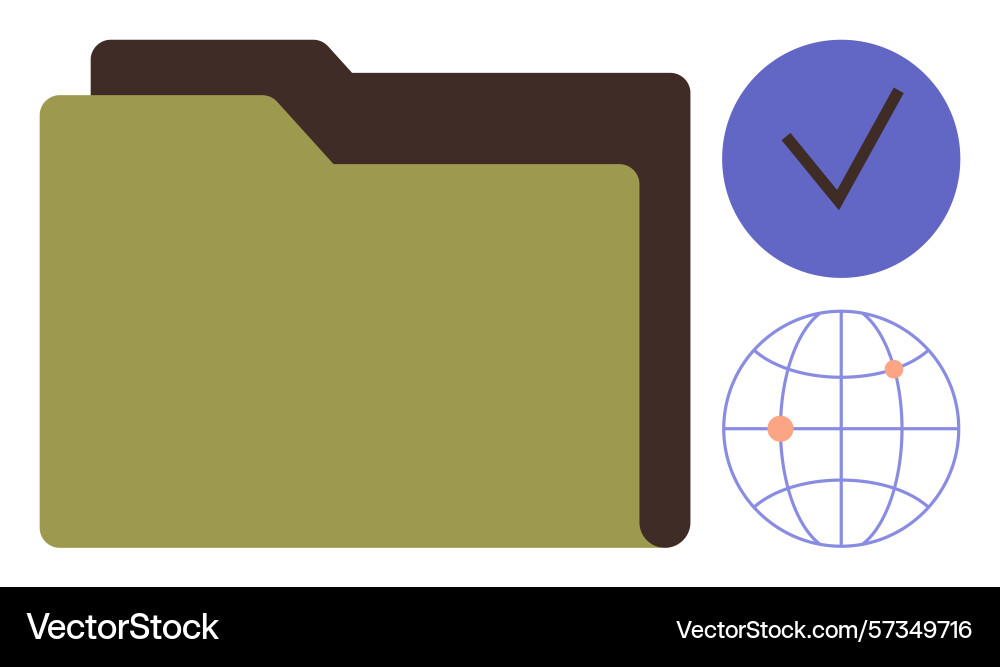 File folder with checkmark and globe icon File folder with checkmark and globe icon vector image