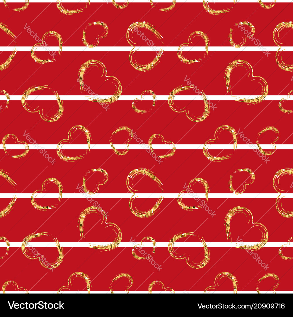 Gold heart seamless pattern red-white geometric vector image