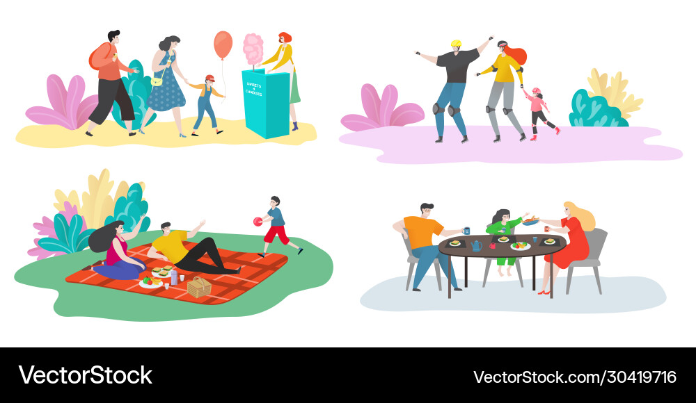 Happy Family Picnic Set Vector Image