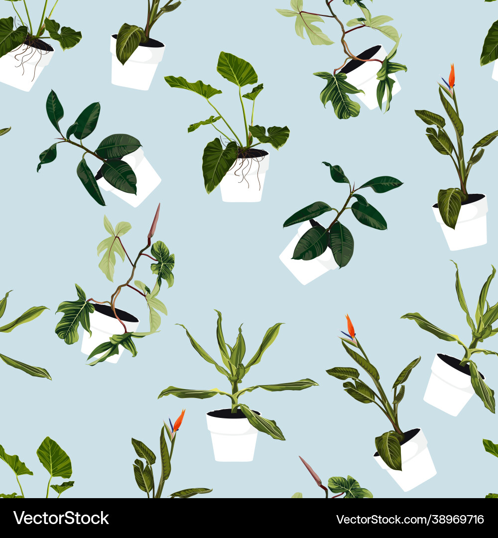 Palms tree in pots seamless pattern Palms tree in pots seamless pattern vector image