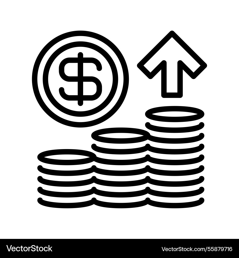 Stack of coins with arrow up line icon universal Stack of coins with arrow up line icon universal vector image