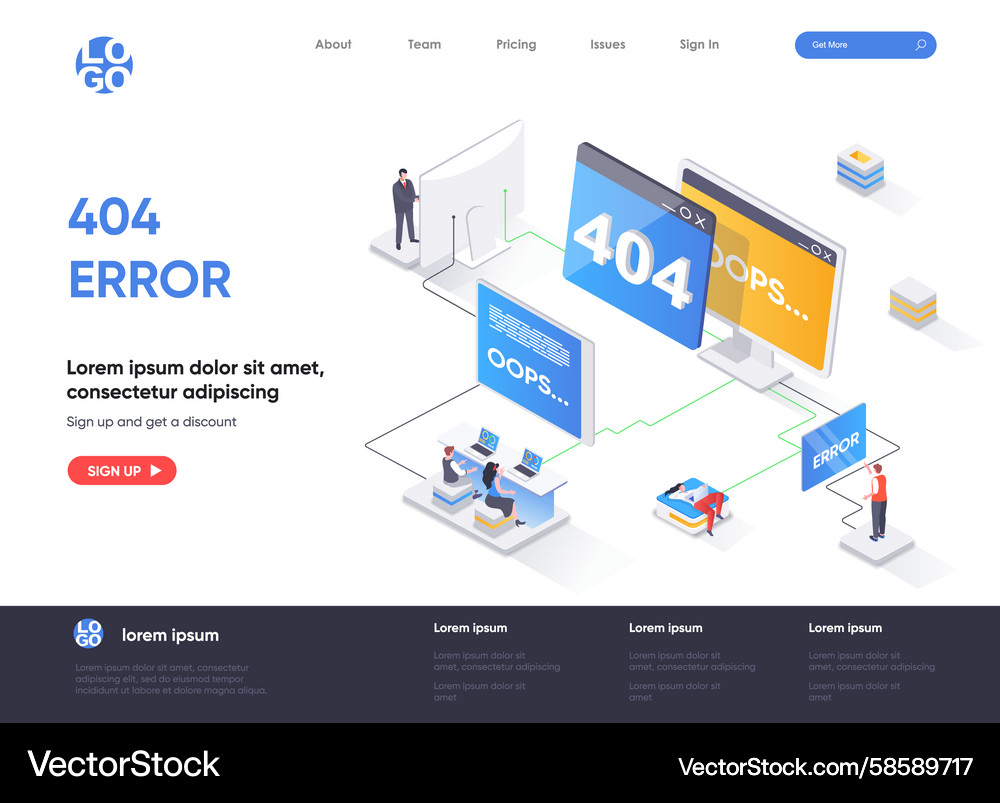 404 error isometric landing page design web Vector Image