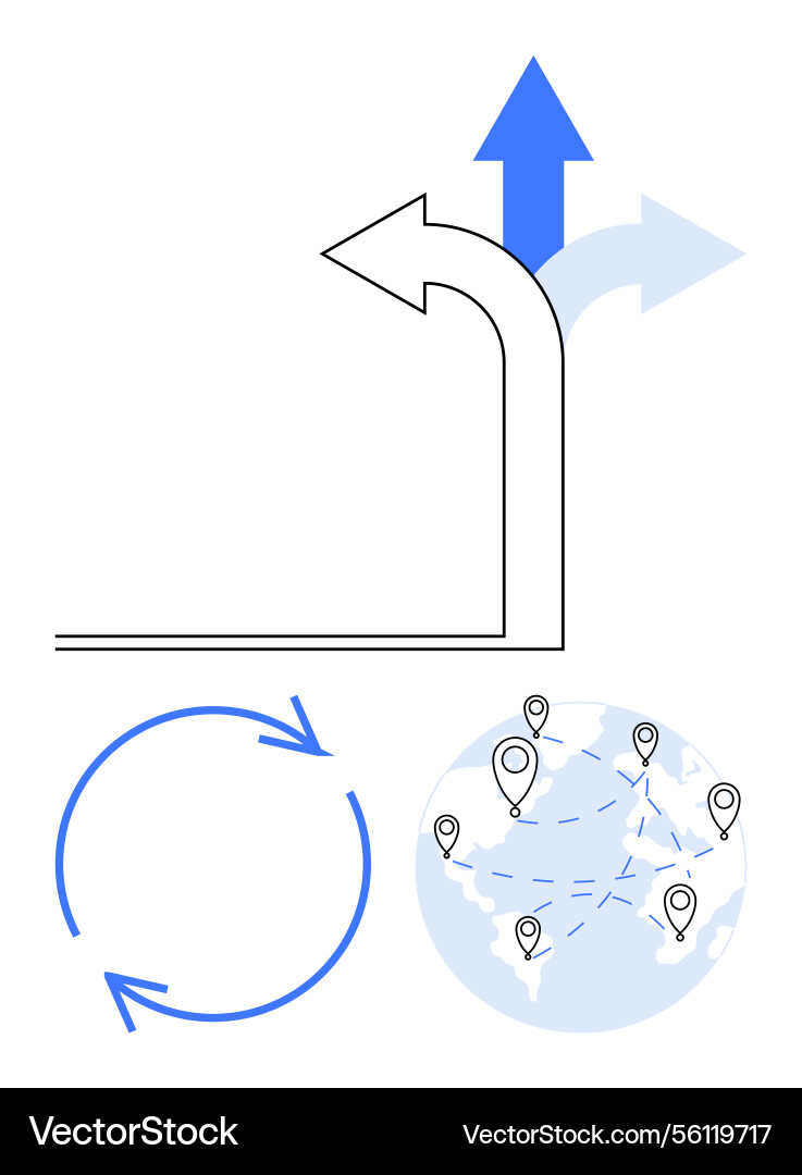 Arrow changing direction with a global map Vector Image