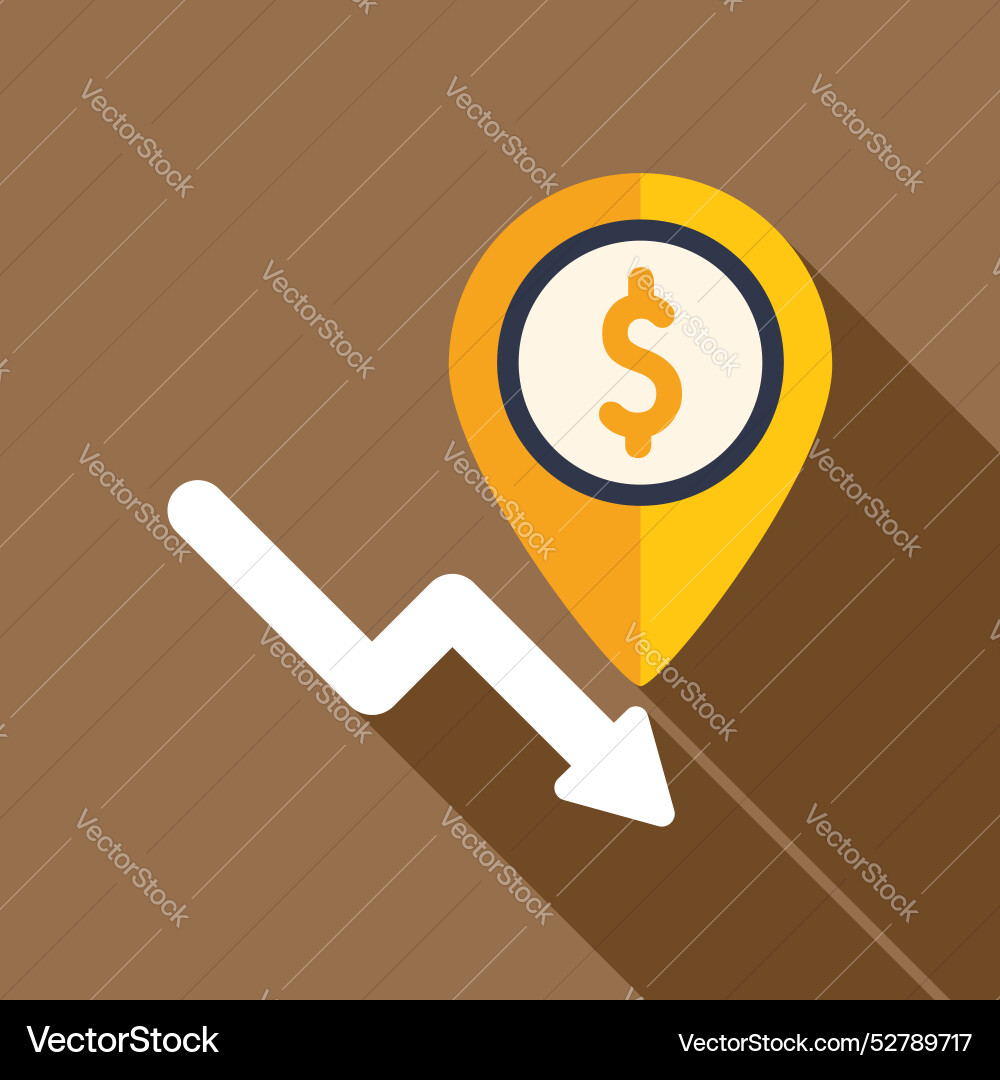 Dollar currency value going down with arrow Dollar currency value going down with arrow vector image