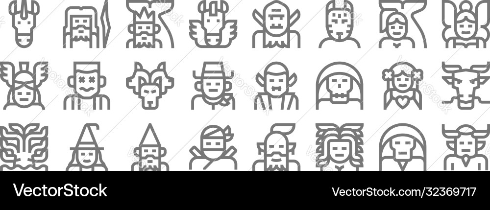 Fantastic characters line icons linear set Fantastic characters line icons linear set vector image