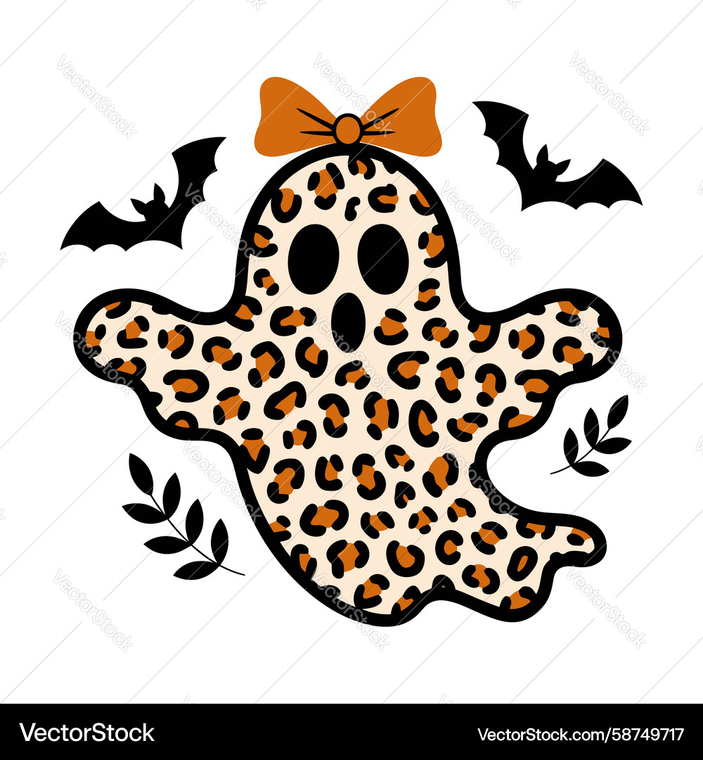 Leopard Print Ghost with Bow Vector Image