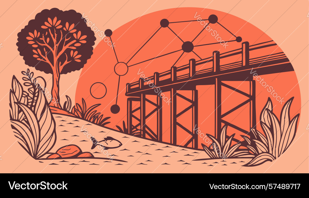 Modern bridge with forest path connectivity Vector Image
