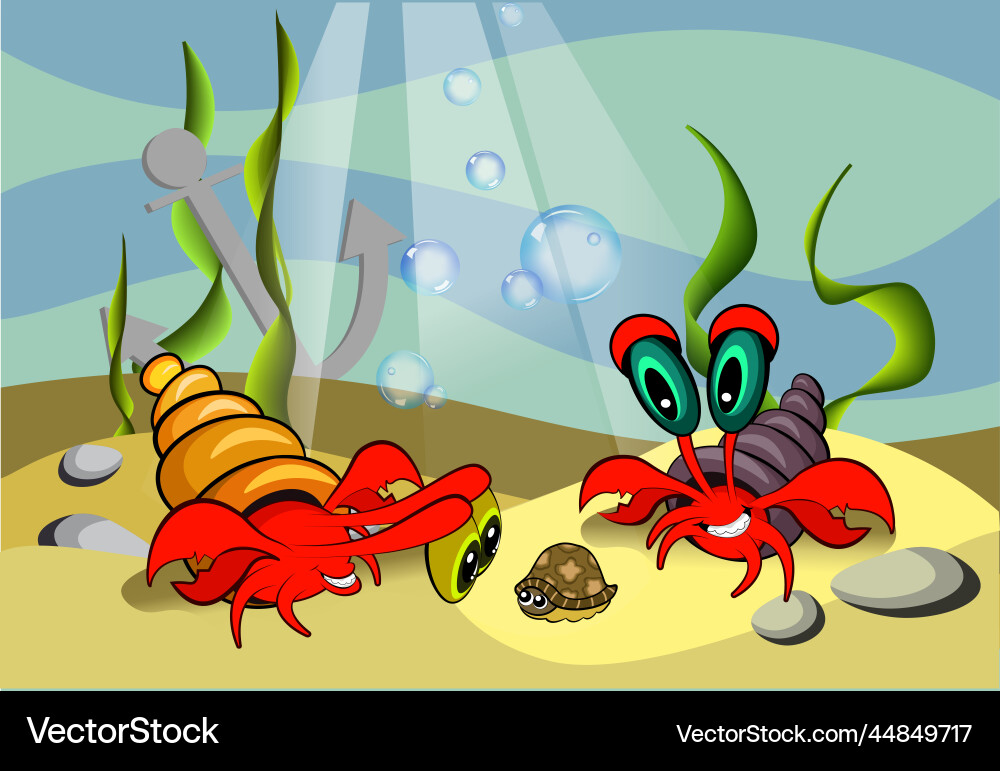Plot of crabs at the bottom sea with a turt vector image