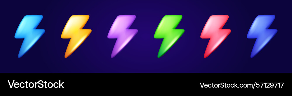 Set of lightning icons in different colors vector image