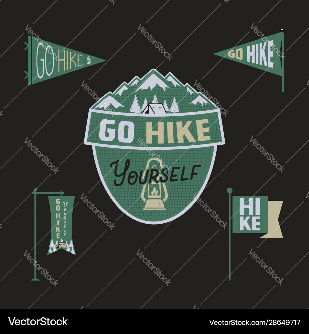 Vintage Camp Pennants und Logos Sammlung gehen Vintage Camp Pennants und Logos Sammlung gehen vektorbild