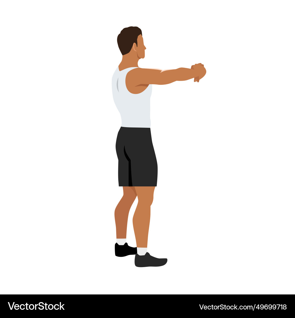 Man doing upper back stretch exercise Man doing upper back stretch exercise Vector Image