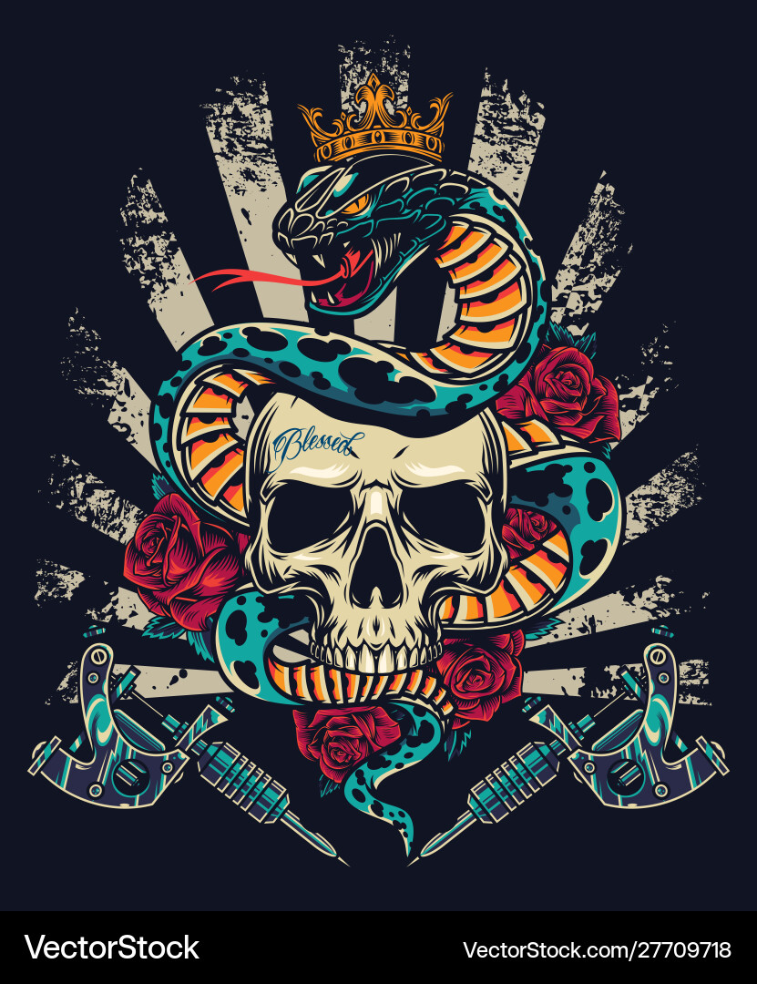 Royal Snake Skull Tattoo vector image