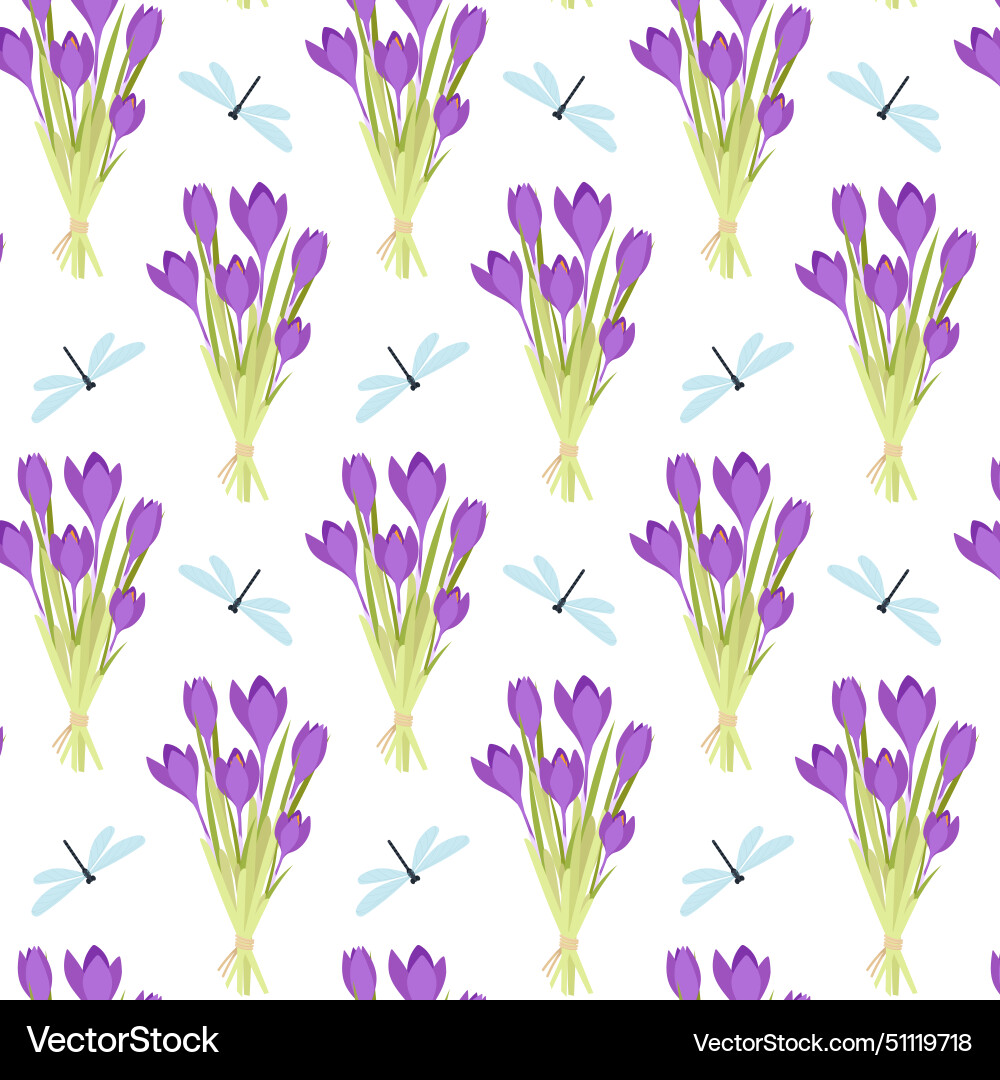 Seamless pattern with a bouquet of crocuses Vector Image