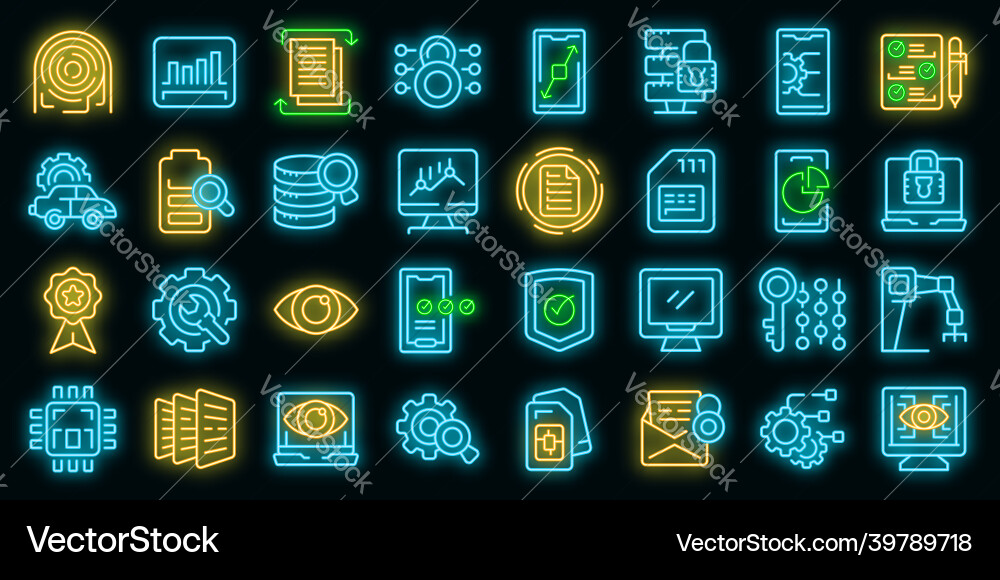 Technical overview icons set neon Technical overview icons set neon vector image
