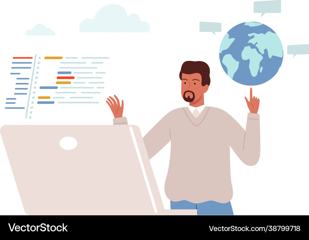 Worldwide communication man work programmer Worldwide communication man work programmer vector image