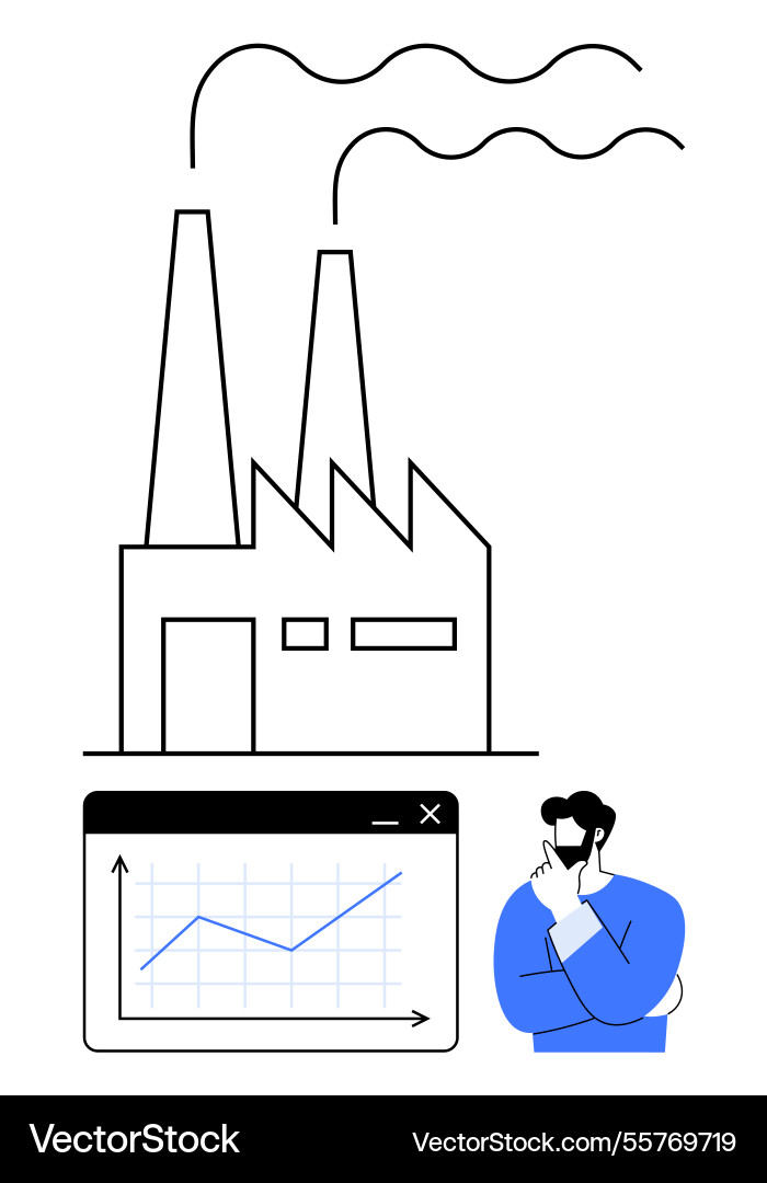 Factory with emissions chart display and pensive Factory with emissions chart display and pensive vector image