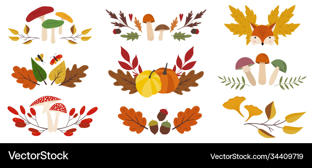 Set 9 autumn fall compositions with leaves Vector Image