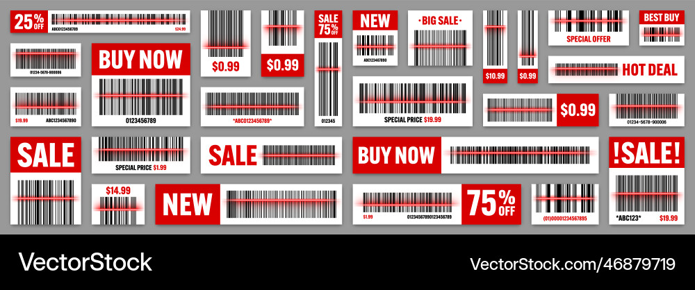 Set of product barcodes with red scanning line Vector Image