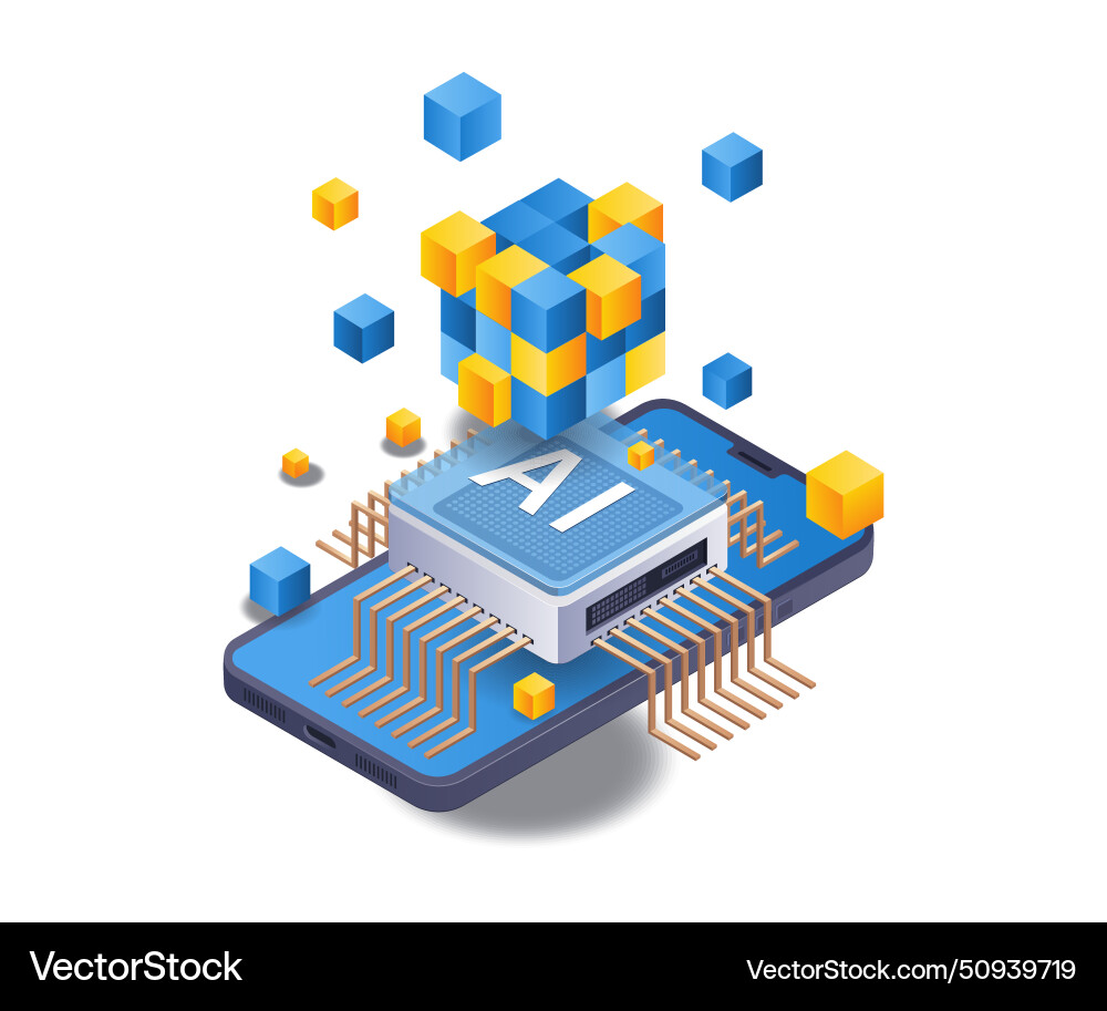 Smartphone artificial intelligence blockchain Smartphone artificial intelligence blockchain vector image