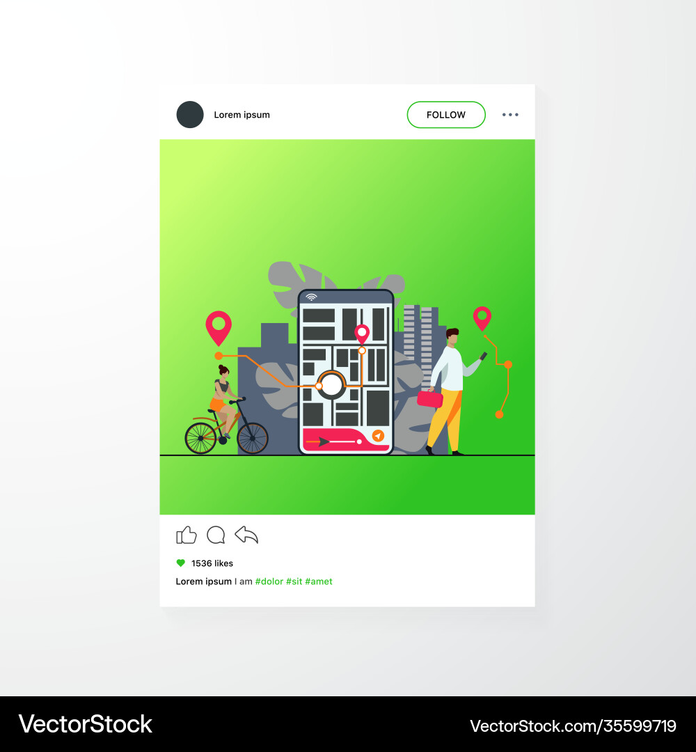 Tiny people using mobile application with map vector image