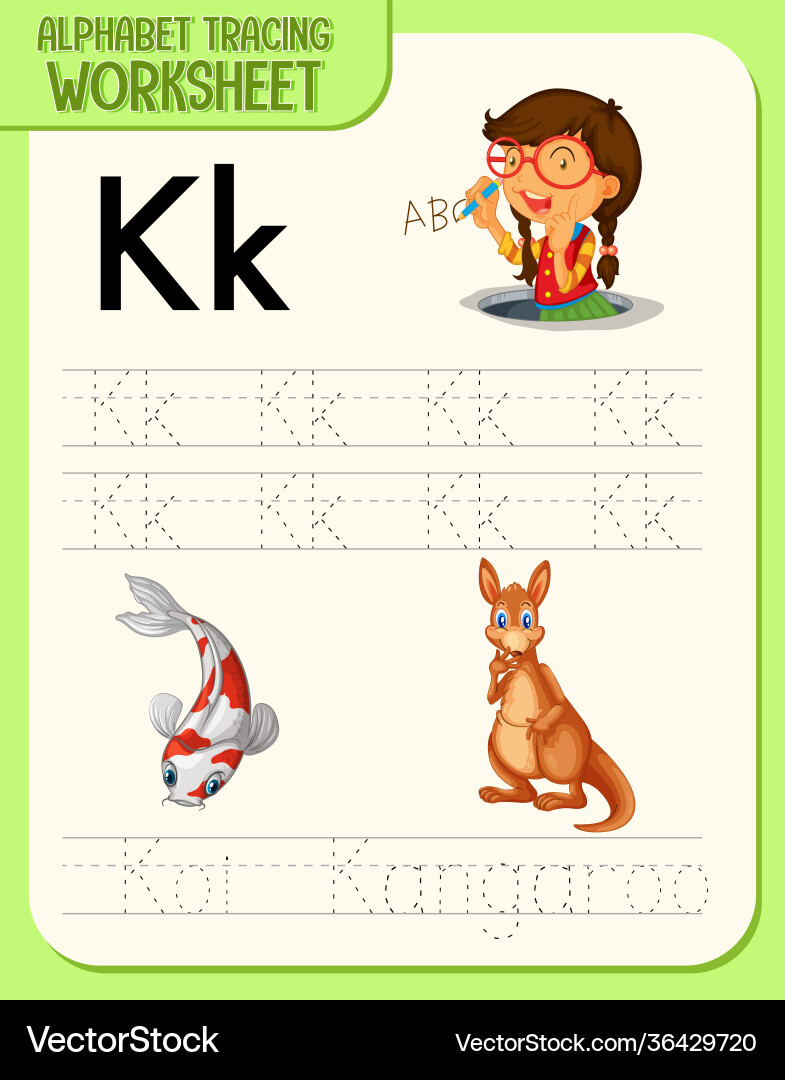 Alphabet tracing worksheet with letter vector image