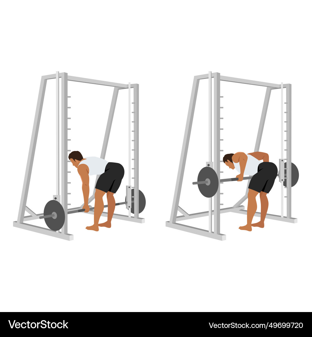Man doing bent over row with smith machine Man doing bent over row with smith machine vector image