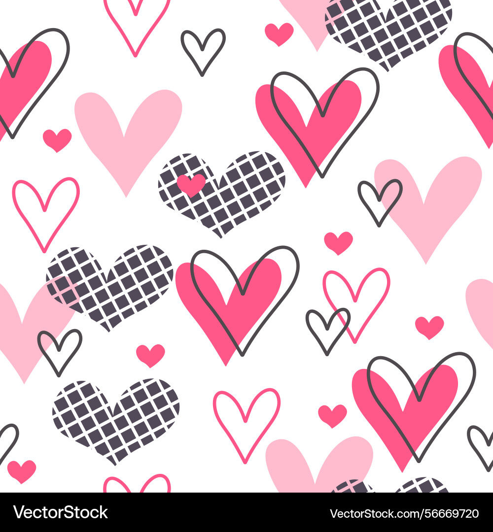 Seamless pattern of hearts in various styles Vector Image