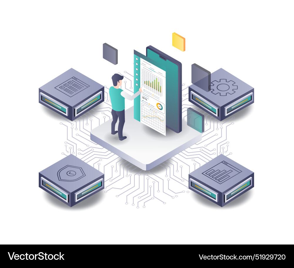 Server Data Analysis Technology Hub vector image
