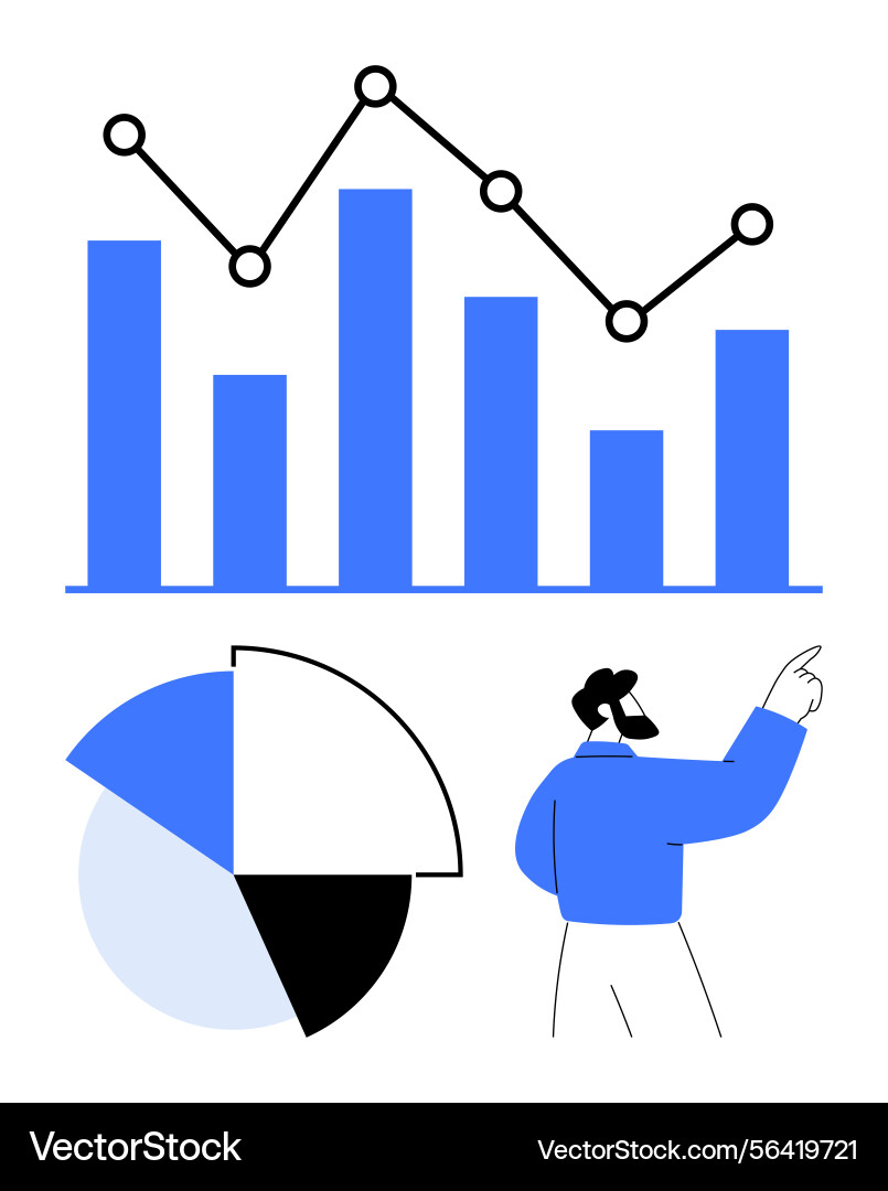 Analyst presenting data with line graph bar chart Vector Image