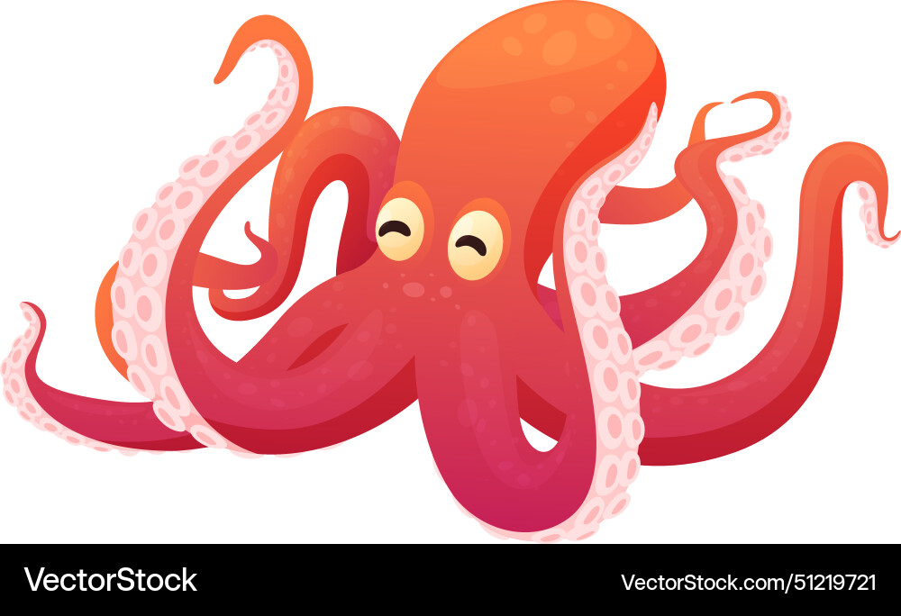 Cute orange red octopus funny cartoon underwater Cute orange red octopus funny cartoon underwater vector image