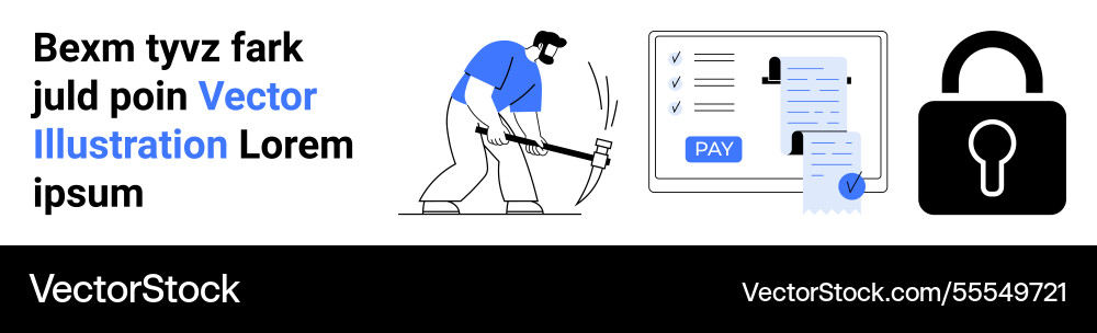 Cybersecurity concept with data mining worker Cybersecurity concept with data mining worker vector image