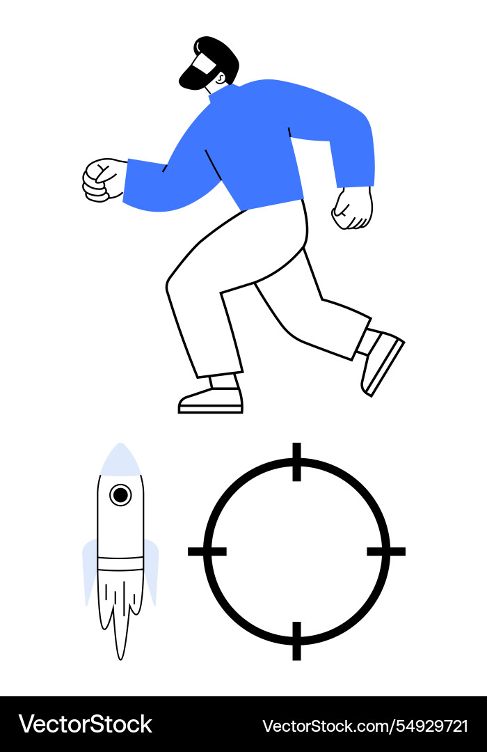 Man running with rocket and target symbol Man running with rocket and target symbol Vector Image