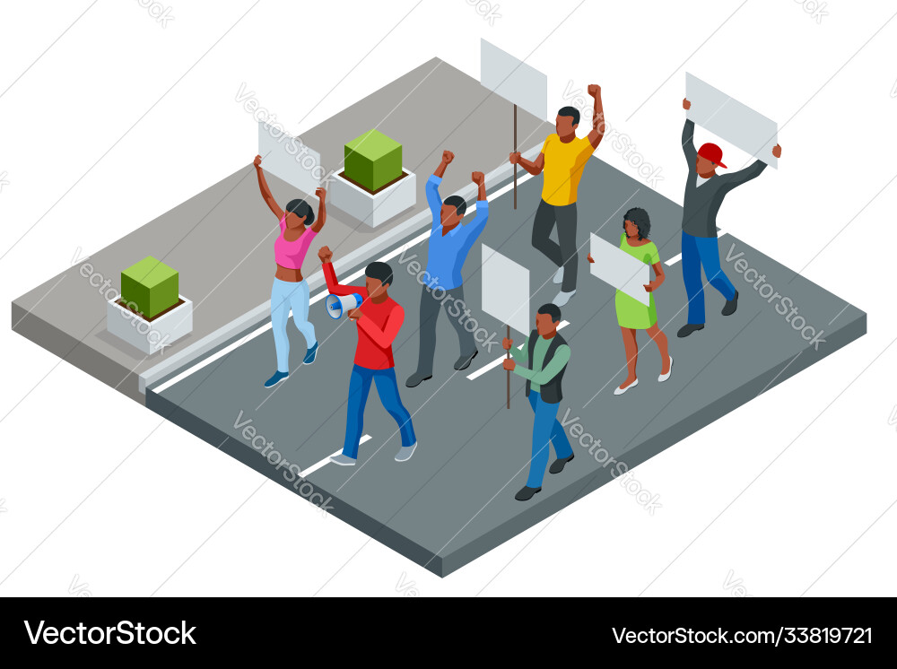 Protest isometric people with placard Royalty Free Vector