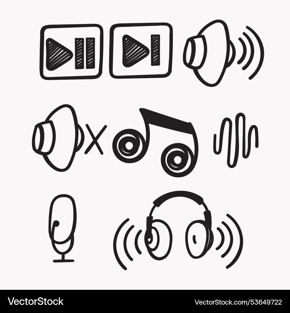 Audio Doodle Icons - Sound Waves Vector Image